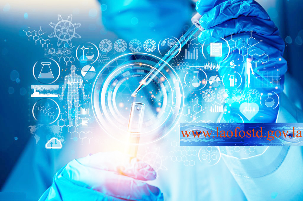 Genetic research and Biotech science Concept. Human Biology and pharmaceutical technology on laboratory background.